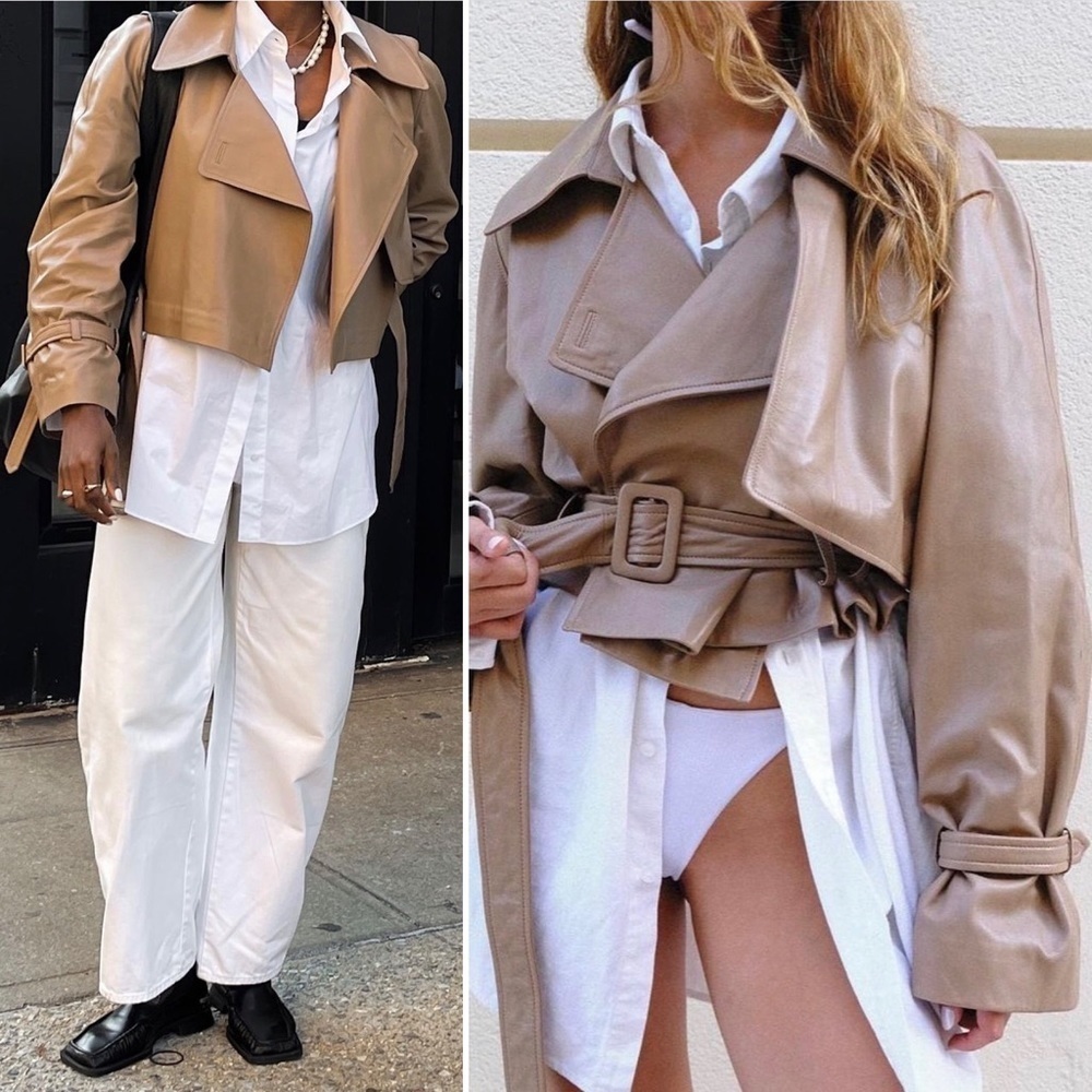 Nour Hammour | NWT SOLD OUT Hatti Leather Jacket in Sand - Size FR 34/US 2